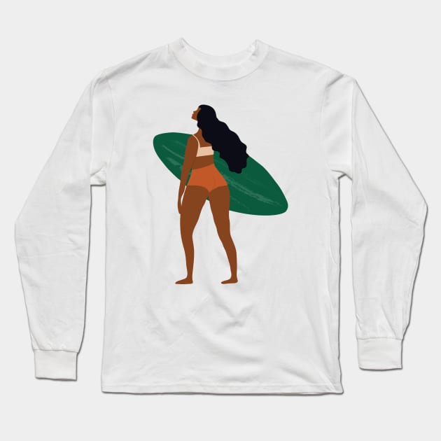 Woman and surfboard 1 Long Sleeve T-Shirt by grafart